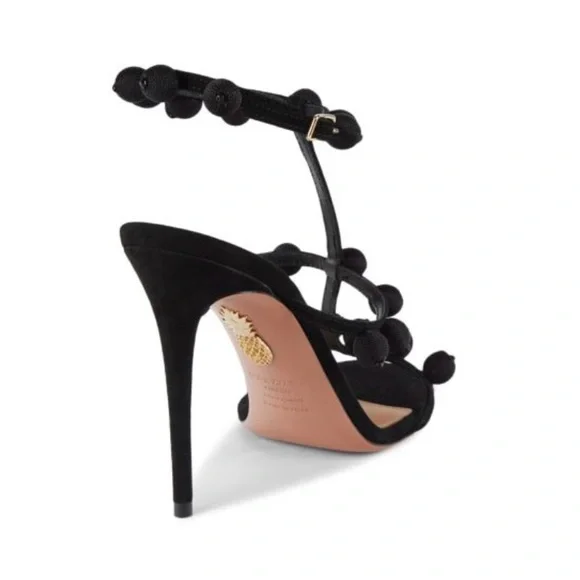 Aquazzura Black Pom Pom Sandals - Picture 4 of 11